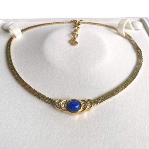Vintage 80’s Christian Dior Lapis Blue Stone Gold Necklace - Picture 12 of 12